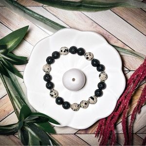 Dalmatian Jasper & Lava Rock Aromatherapy bracelet, Connect with playful nature
